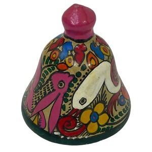 Cozumel Mexican Pottery‎ Bell Hand Painted Folk Art Vintage1994 Colorful Animal